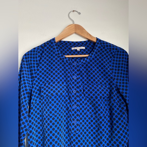 Gap Deborah Polka Dots Blue Black Shirt Dress Knee Shift Pop Over Long Pockets S - Picture 8 of 11